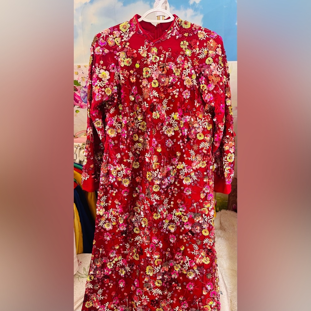 New Ao dai suong kim sa sequin, Vietnamese modern long dress set xxxl 3xl 10 🎁